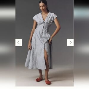 By Anthropologie Short-Sleeve V-Neck Pleated Midi Dress